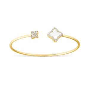 Cane bangle bracelet with mother-of-pearl and diamond flowers “Senzia”